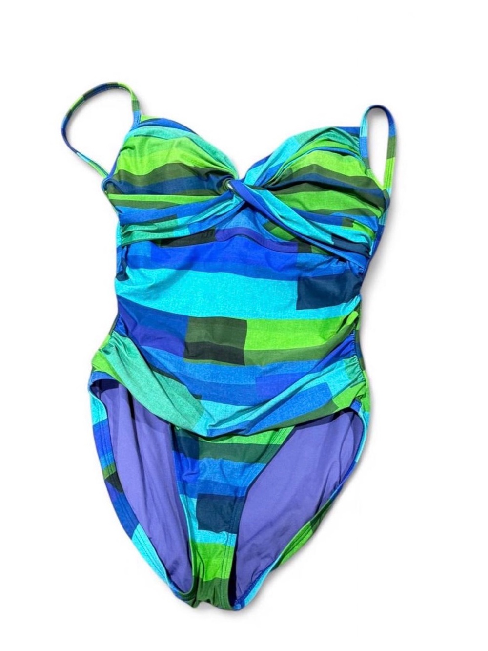 Woman’s Green & Blue Striped One-Piece Swimsuit